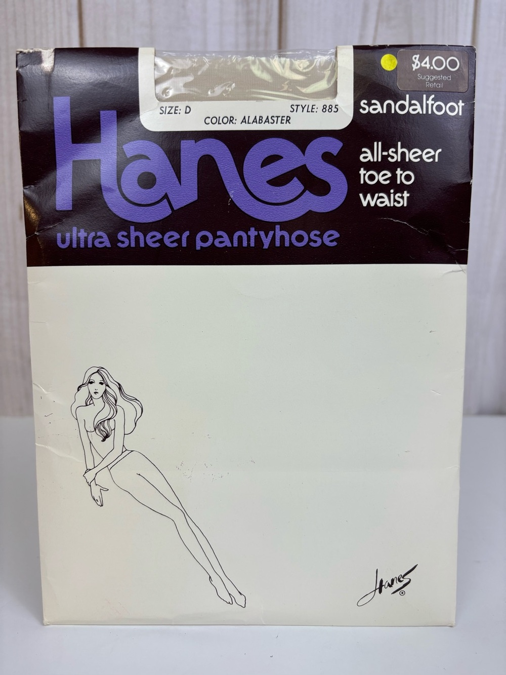 Vintage Hanes Ultra Sheer Pantyhose Sandal Foot Style 885 Alabaster White Size D